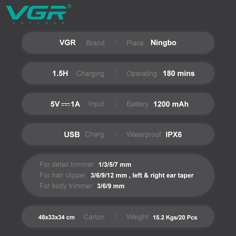 Набір для стрижки (16 насадок) 6 в 1 V-095 VGR Фото 5