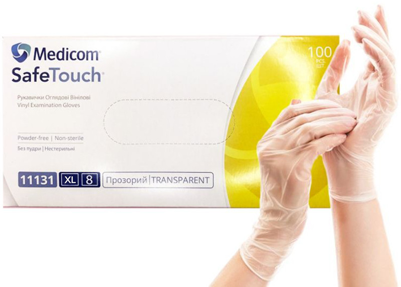 Перчатки виниловые пудра XL Medicom, 50 шт/уп