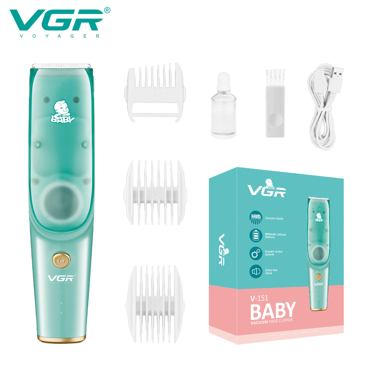 Детская машинка для стрижки с функцией сбора волос V-151 IPX7 VGR на beauty-prof.com Фото 2 Детская машинка для стрижки с функцией сбора волос V-151 IPX7 VGR Фото 2