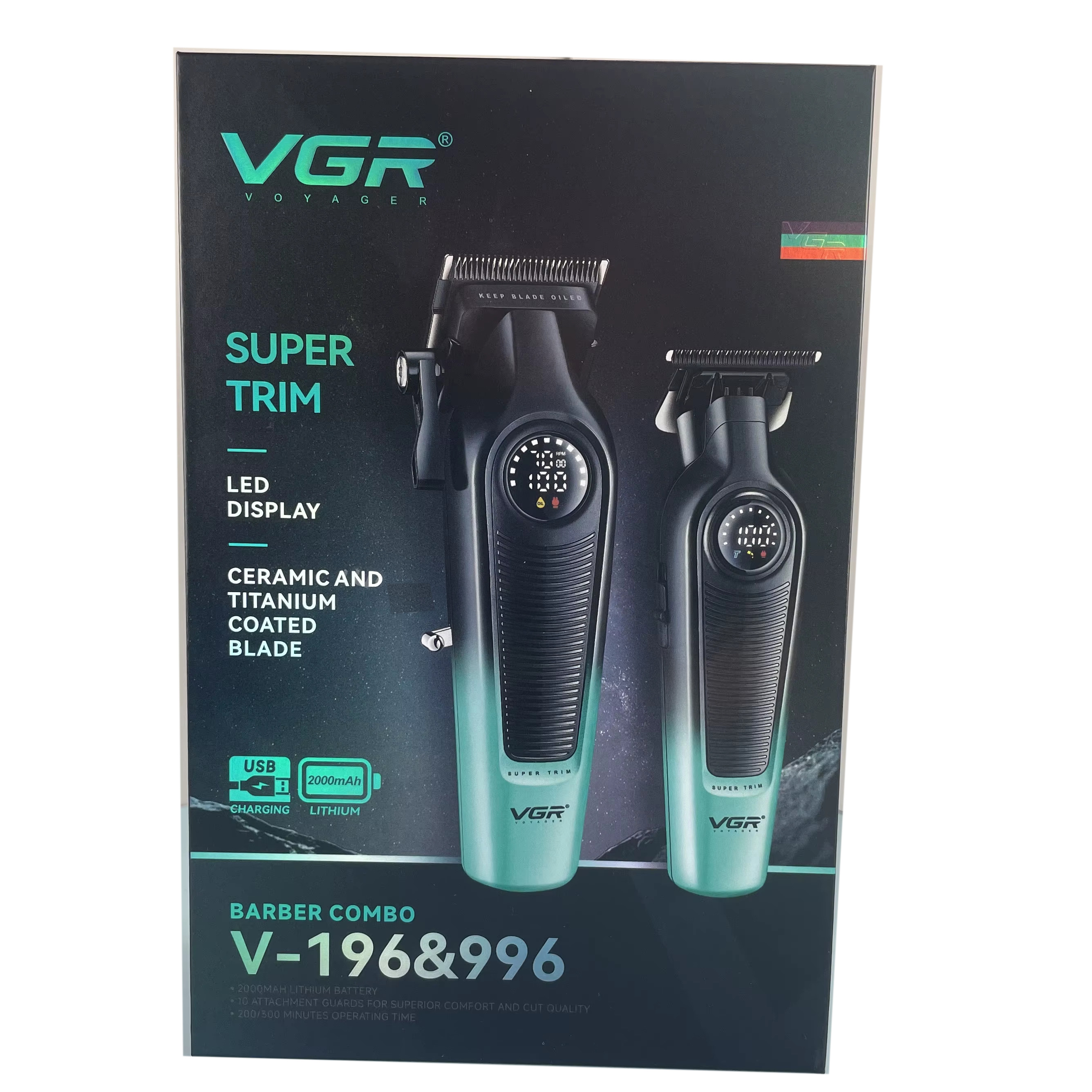 Набор машинка для стрижки аккумуляторная и триммер 2 в 1 V-196&996 GREEN VGR  Фото 2 