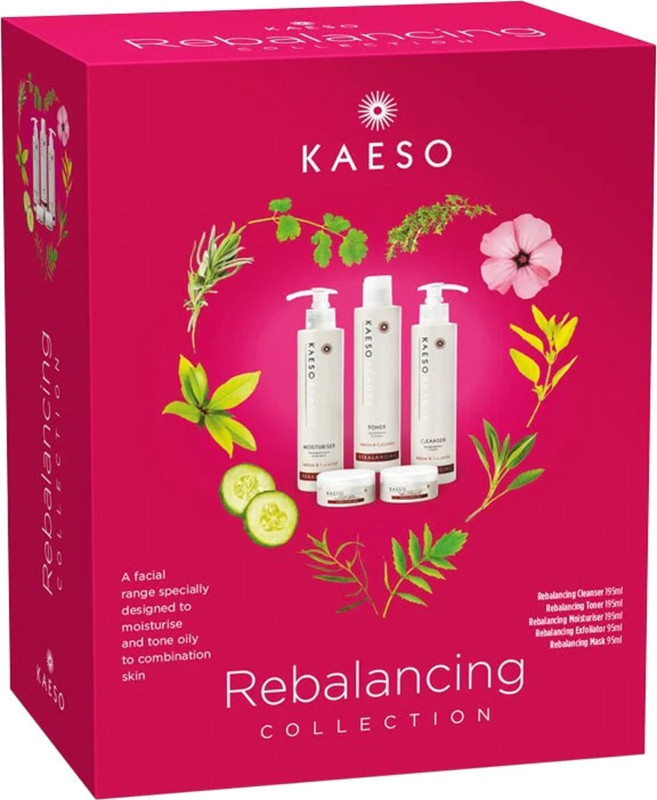 Набір подарунковий для жирної та комбінованої шкіри Rebalancing Kaeso, (195мл/95мл/95мл/195мл/195мл) 
