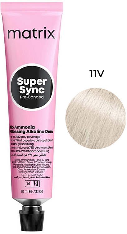 Краска для волос тонер на лужной основе без амиака SUPER SYNC Pre-Bonded 11V, 90мл Matrix