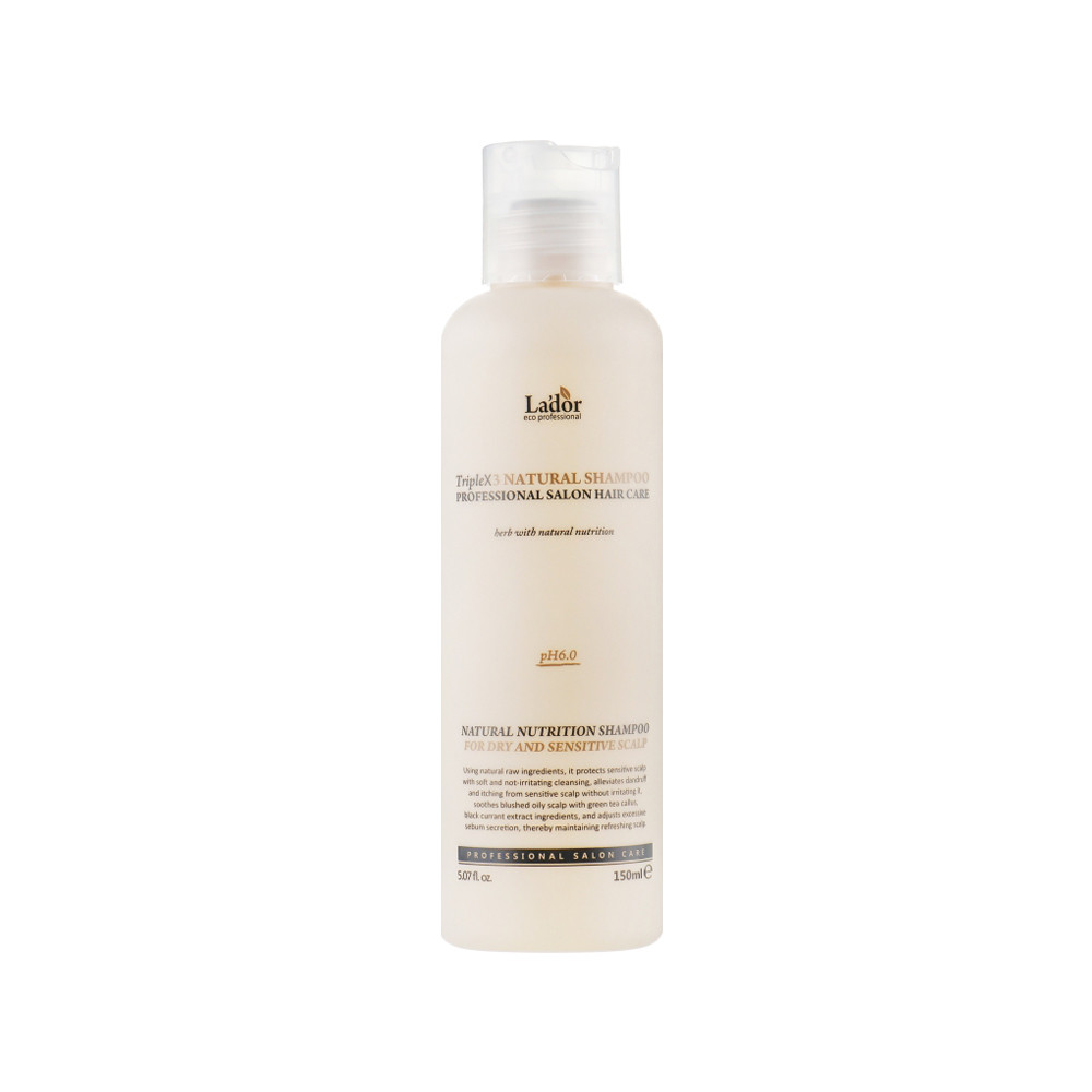 Безсульфатный шампунь с натуральным составом и протеинами шелка Triplex Natural Shampoo LA'DOR, 150мл