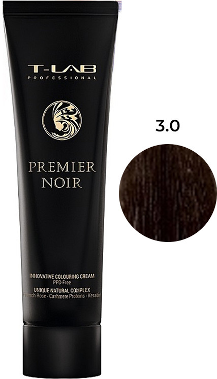 Крем-краска для волос 3.0 натуральный темный шатен PREMIER NOIR T-LAB Professional, 100 мл