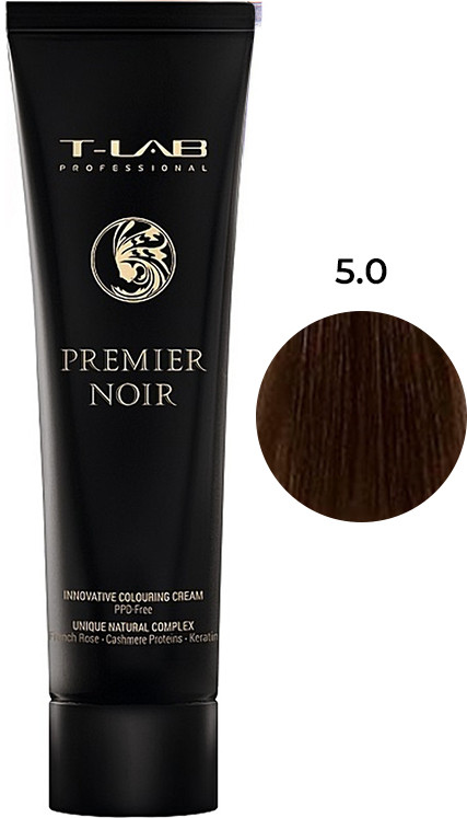 Крем-краска для волос 5.0 натуральный светлый шатен PREMIER NOIR T-LAB Professional, 100 мл