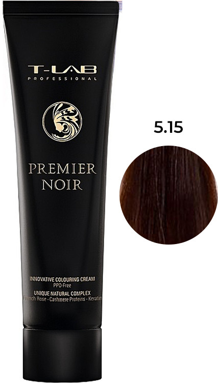 Крем-фарба для волосся 5.15 світлий шатен попелястий махагон PREMIER NOIR T-LAB Professional, 100 мл