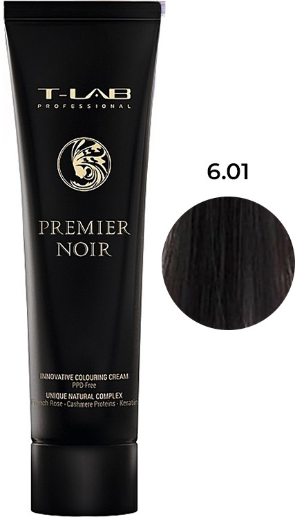 Крем-краска для волос 6.01 темный натурально-пепельный блонд PREMIER NOIR T-LAB Professional, 100 мл