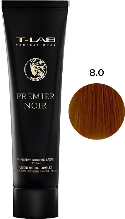 Крем-краска для волос 8.0 светлый натуральный блонд PREMIER NOIR T-LAB Professional, 100 мл