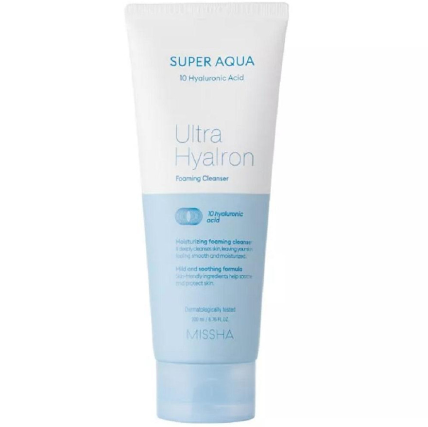 Пенка для умывания увлажняющая Super Aqua Ultra Hyalron Foaming Cleanser Missha, 200 мл