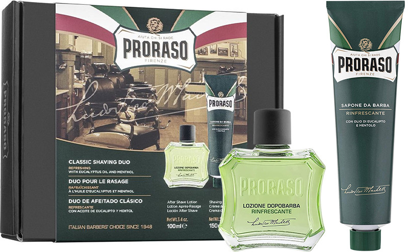 Подарочный набор для бритья с эвкалиптовым маслом и ментолом Tube&Lotion Proraso, (150млХ100мл) 