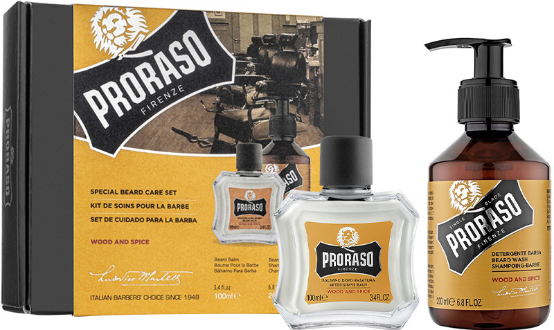 Набір для догляду за бородою подарунковий Balm&Shampoo Wood&Spice Proraso, (200млХ100мл)