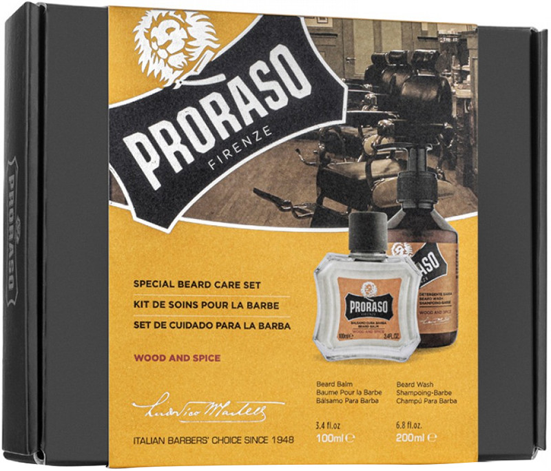 Набор для ухода за бородой подарочный Balm&Shampoo Wood&Spice Proraso, (200млХ100мл)  Фото 3 