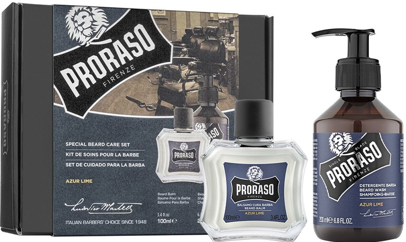Набір для догляду за бородою подарунковий Balm&Shampoo Azur&Lime Proraso, (200млХ100мл) 