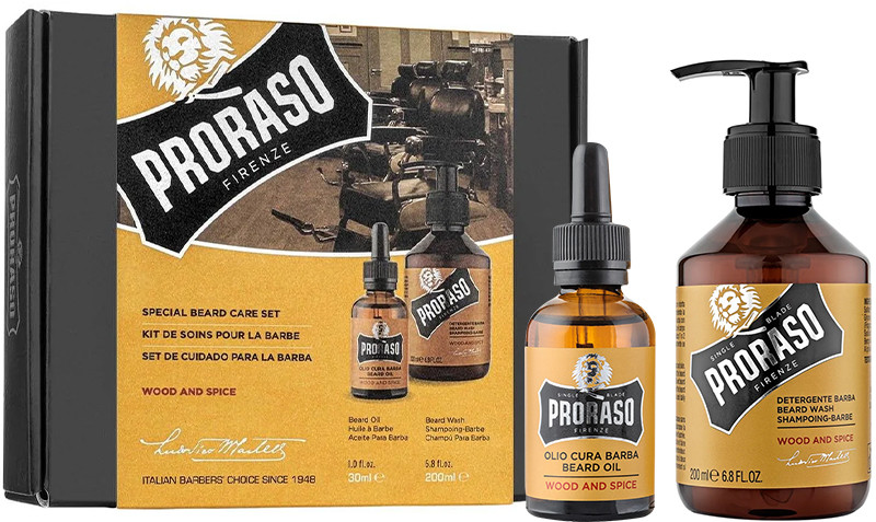 Набор для ухода за бородой подарочный Oil&Shampoo Wood&Spice Proraso, (200млX30мл)