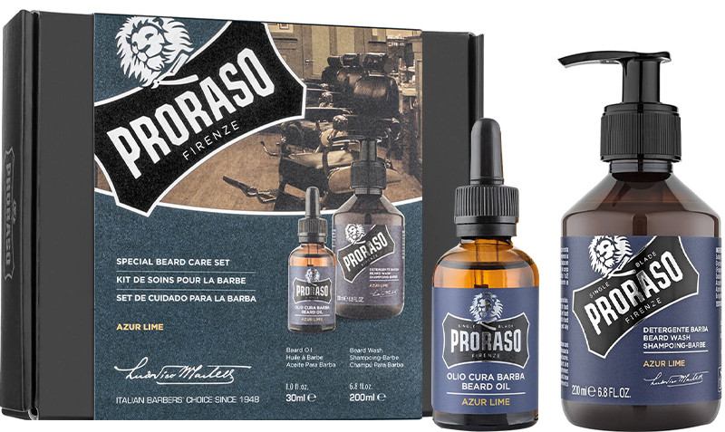 Набор для ухода за бородой подарочный Oil&Shampoo Azur&Lime Proraso, (200млX30мл) 