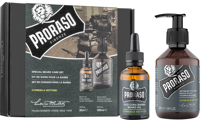 Набір для догляду за бородою подарунковий Oil&Shampoo Cypress&Vetyver Proraso, (200млX30мл)
