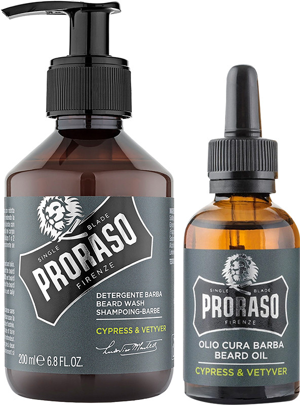 Набір для догляду за бородою подарунковий Oil&Shampoo Cypress&Vetyver Proraso, (200млX30мл)  Фото 2 