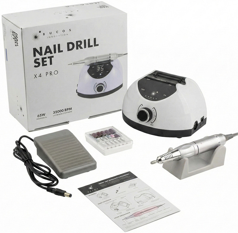 Фрезер для маникюра BUCOS Nail Drill X4 PRO WHITE PEARL (65W/35000 об.) Оригинал  Фото 5 