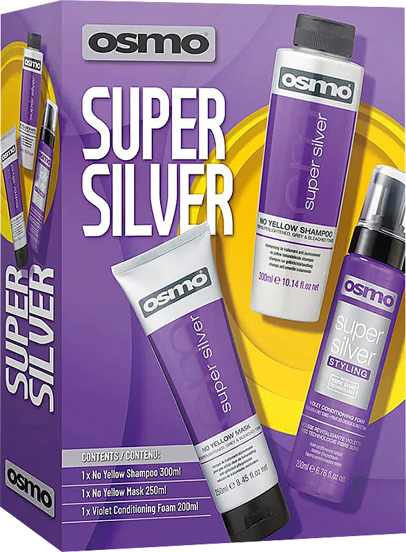 Набор против желтизны для осветленных и седых волос Super Silver OSMO, (300 мл/250 мл/200 мл) 