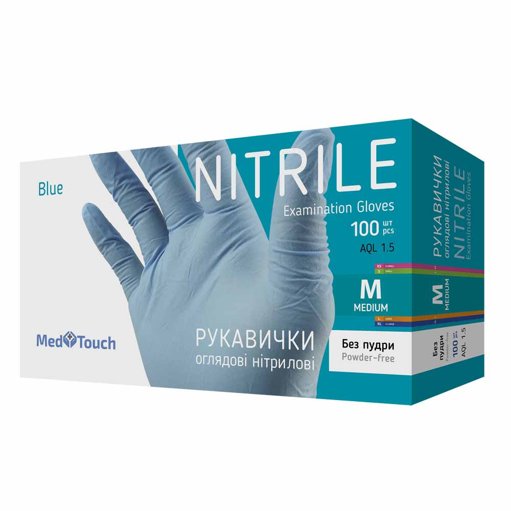 Перчатки нитриловые неопудренные синие M MedTouch Standard, 100 шт  Фото 2 