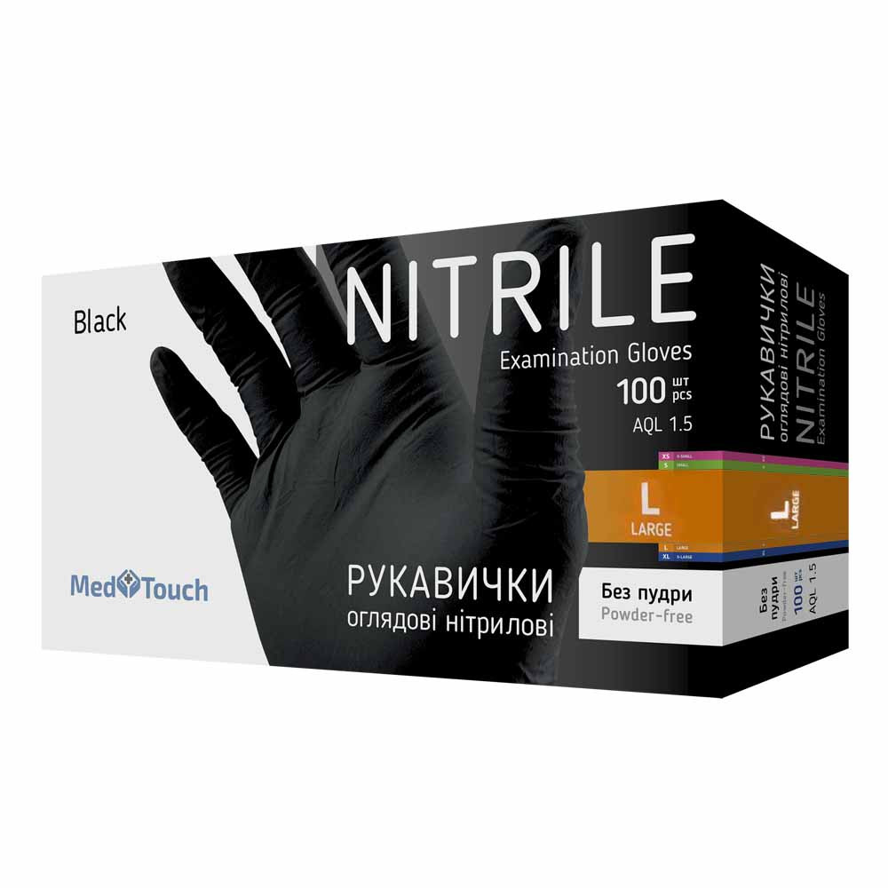 Перчатки нитриловые неопудренные черные L MedTouch Standard, 100 шт  Фото 2 