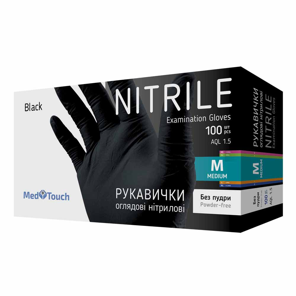 Рукавички нітрилові неопудрені чорні M MedTouch Standard, 100 шт  Фото 2 