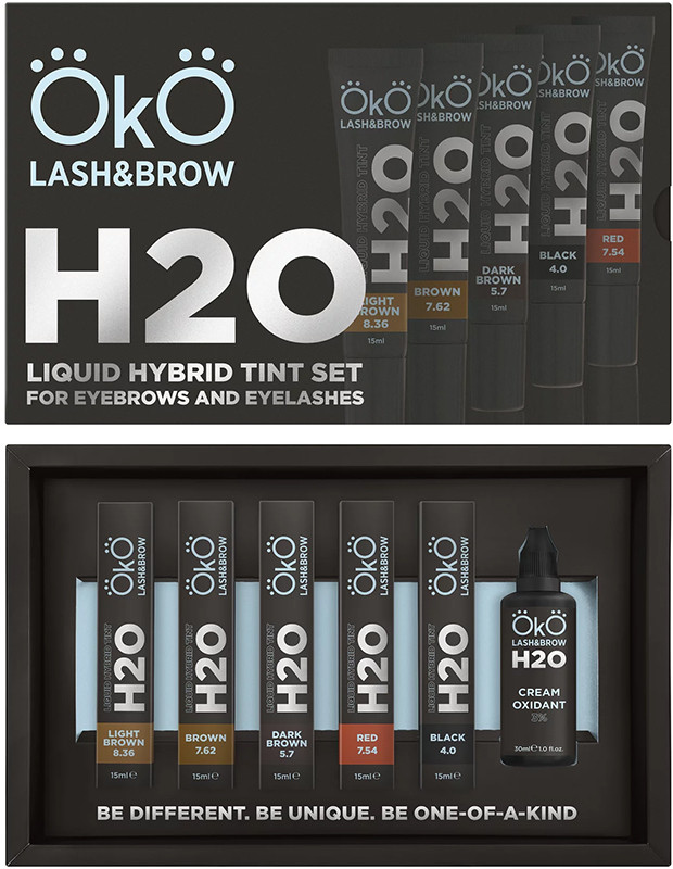 Набор красок для бровей и ресниц Liquid Hybrid Tint H2O с окислителем OKO, 5*15 мл