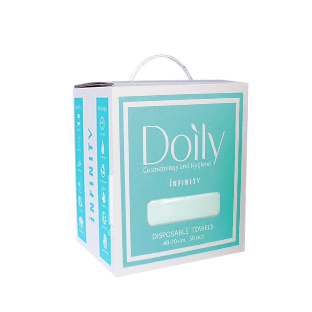 Рушники в коробці Doily® INFINITY 40х70 см 50 шт/кор  (2х25 шт/пач) зі спанлейсу 55 г/м2 Текстура: гладка Колір:м`ятний