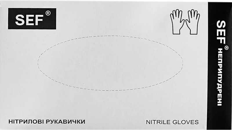 Рукавички нітрилові неопудрені чорні M (3,0гр.) SEF, 100 шт Фото 2