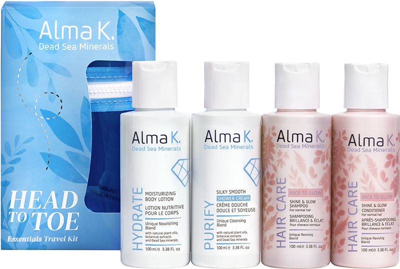 Набір дорожній для догляду за тілом і волоссям Head to Toe Essentials Alma K (100мл/100мл/100мл/100мл/100) 