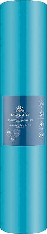 Простирадло ПЕРФ блакитне 0,8х1,8м Monaco, 100 шт на beauty-prof.com Простирадло ПЕРФ блакитне 0,8х1,8м Monaco, 100 шт
