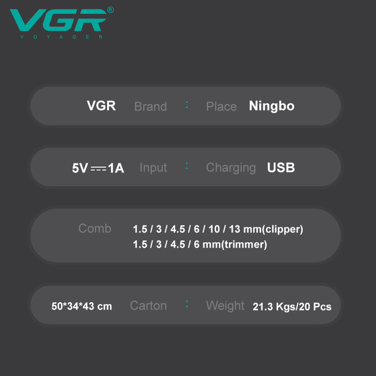 Машинка для стрижки аккумуляторная (6 насадок) GREEN V-600 VGR  Фото 5 
