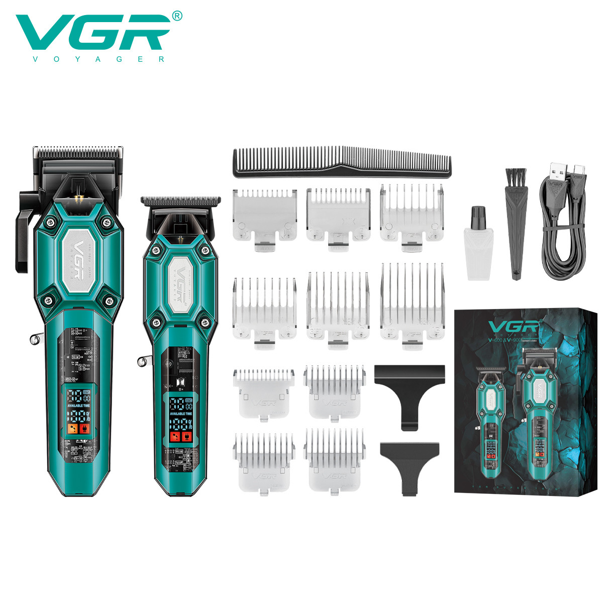 Набір 2 в 1 машинка+тример (10 насадок) GREEN V-600&900 VGR  Фото 3 