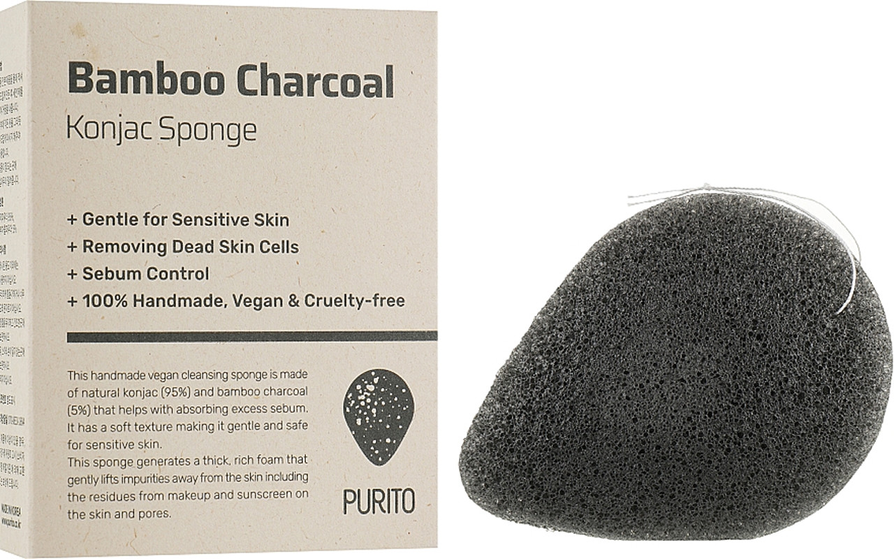 Спонж-конняку з бамбуковим вугіллям Purito Bamboo Charcoal Konjac Sponge, 7 г  Фото 2 