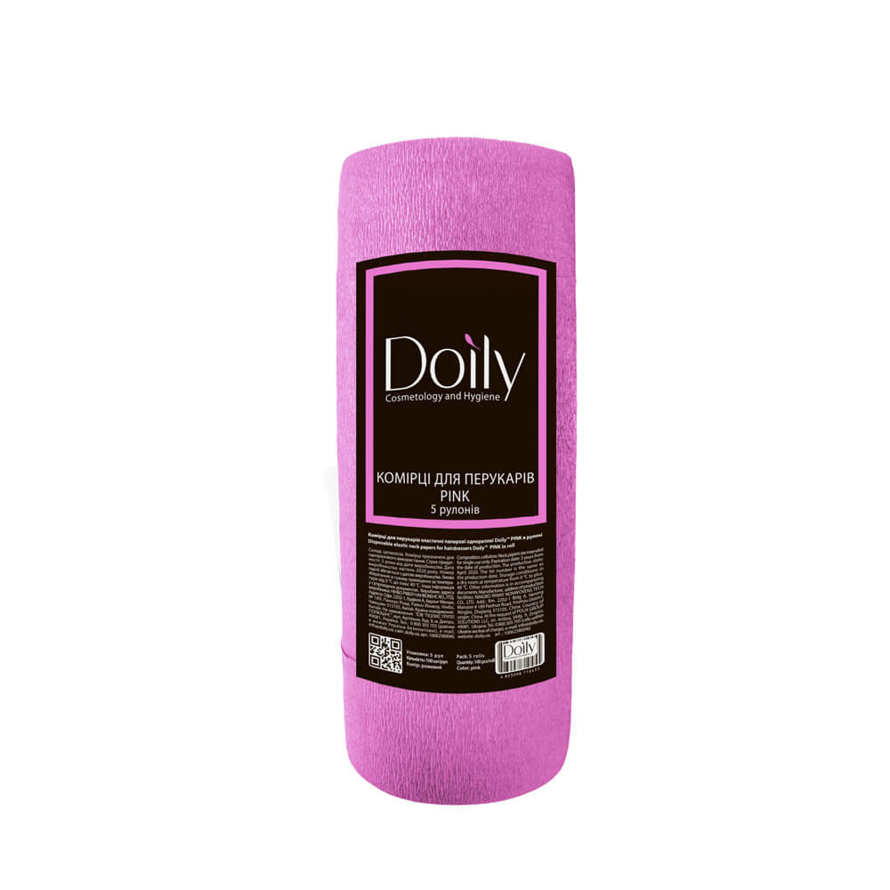 Воротник для парикмахеров эластичный Doily (100 шт/рул) бумажный. Цвет: розовый 