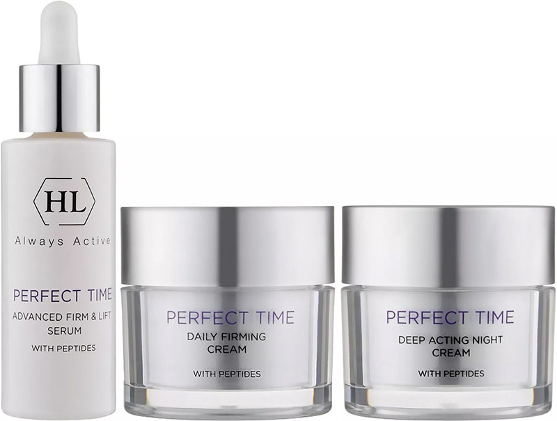 Набір догляду за зрілою шкірою обличчя Perfect Time Kit Holy Land, (сироватка 30 мл/денний крем 50 мл/нічний крем 50 мл) на beauty-prof.com Набір догляду за зрілою шкірою обличчя Perfect Time Kit Holy Land, (сироватка 30 мл/денний крем 50 мл/нічний крем 50 мл)