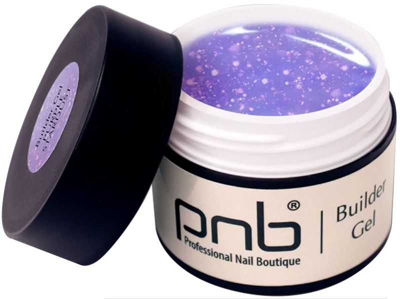 Гель моделирующий пурпурная звездная пыль Builder Gel Purple Stardust  PNB,15 мл
