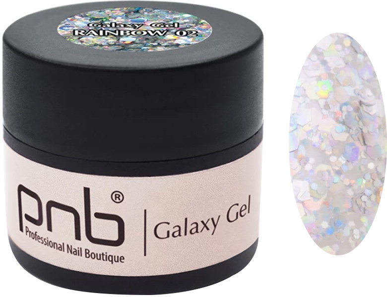 Гель радужный глиттер Galaxy Gel 02 Rainbow glitter PNB, 5 мл