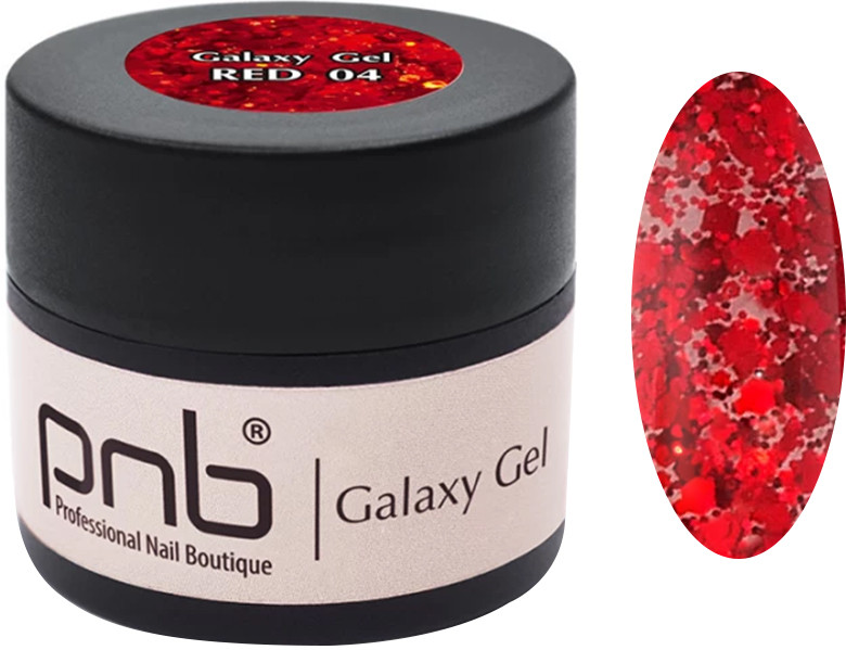 Гель червоний гліттер Galaxy Gel 04 Red glitter PNB, 5 мл