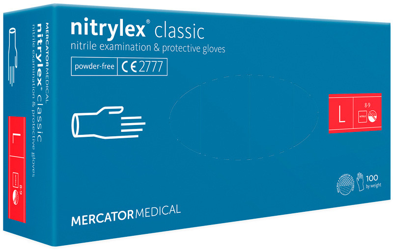 Нитриловые неприпудренные перчатки размер L 100 шт NITRYLEX CLASSIC Etto